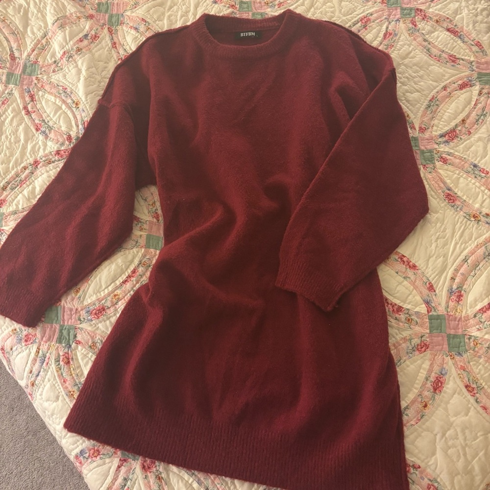 Burgundy Crewneck Sweater Dress